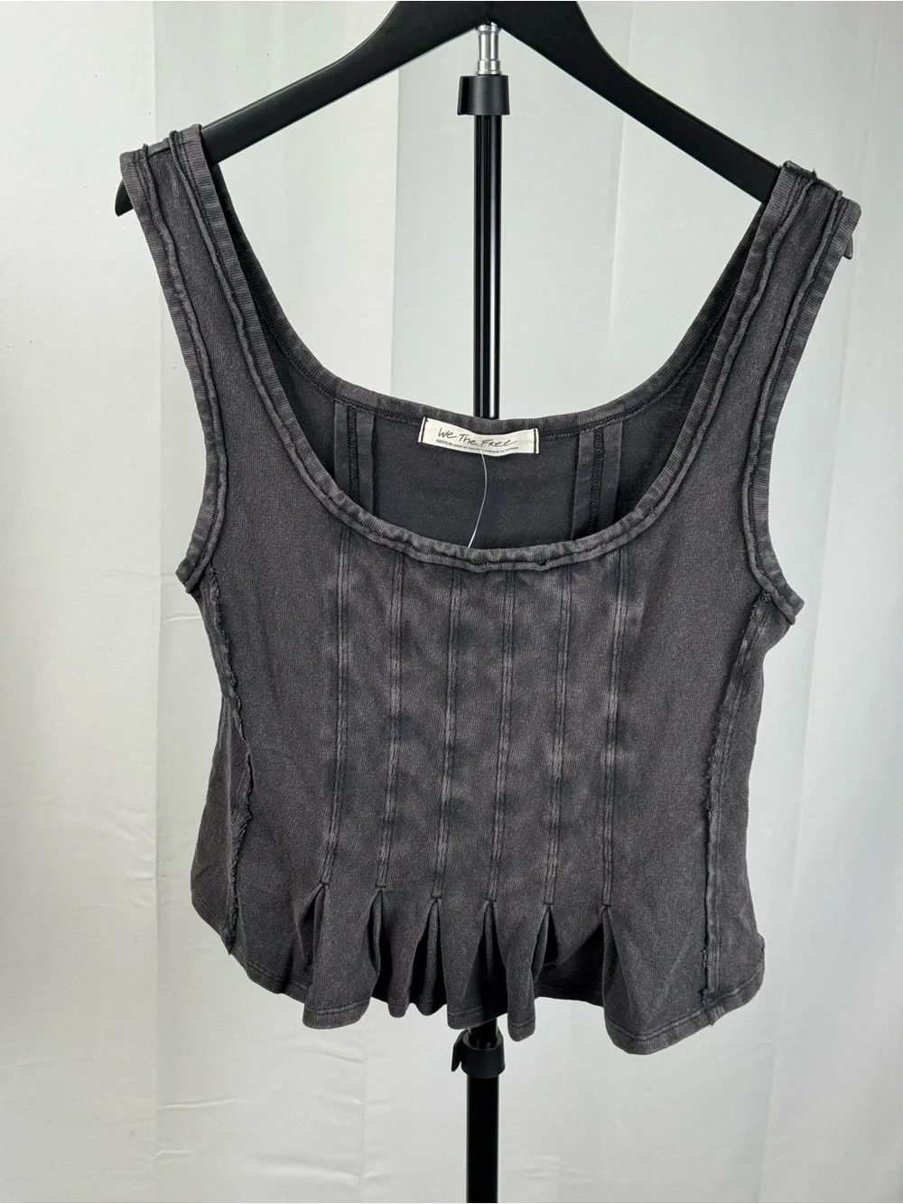 Free People We The Free Roller Tank NWT Black Acid Wash Ruffle Crop Top Medium
